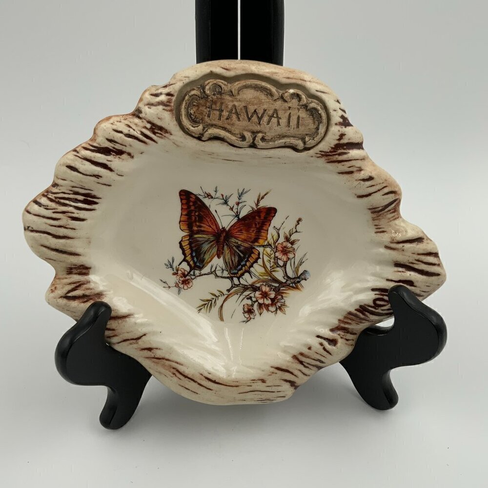 Treasure Craft Hawaii Souvenir Floral Butterfly Design Tray Ashtray Trinket USA - Picture 6 of 8